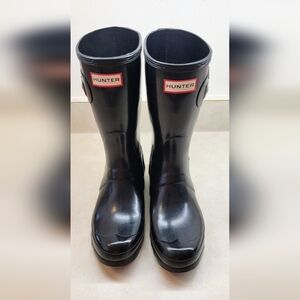 Women's Hunter Original Short Black Gloss Waterproof Boots Size 9